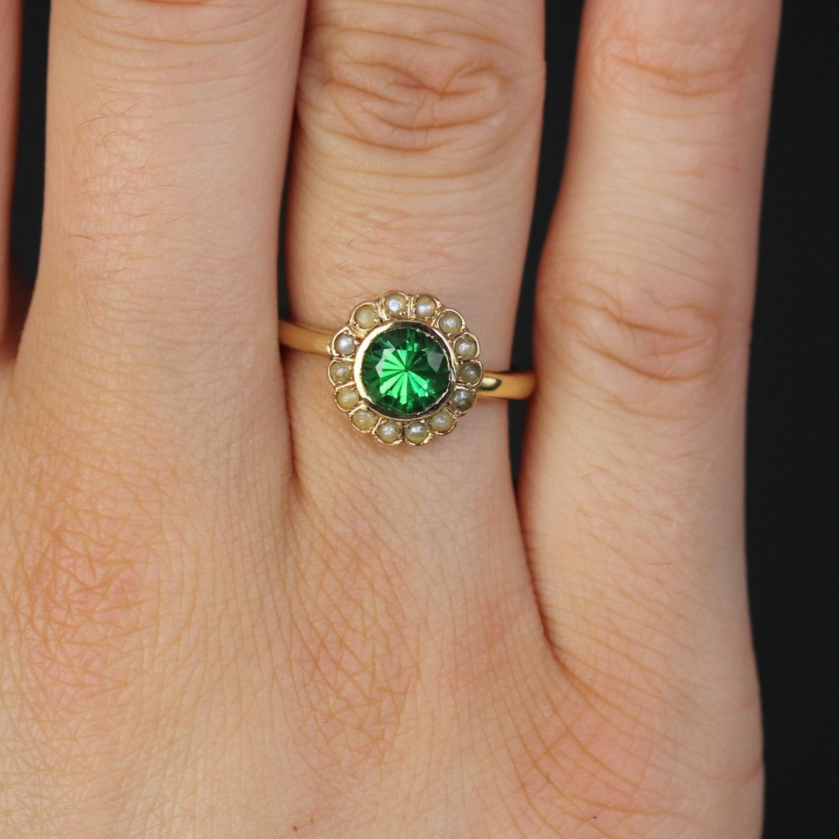 Old Green Garnet And Fine Pearl Ring-photo-3