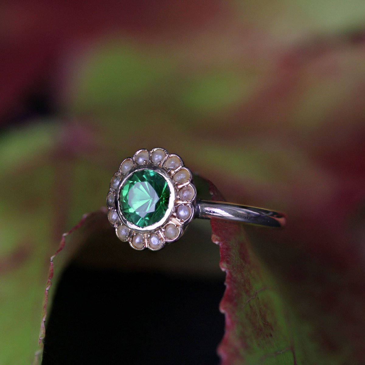 Old Green Garnet And Fine Pearl Ring-photo-4