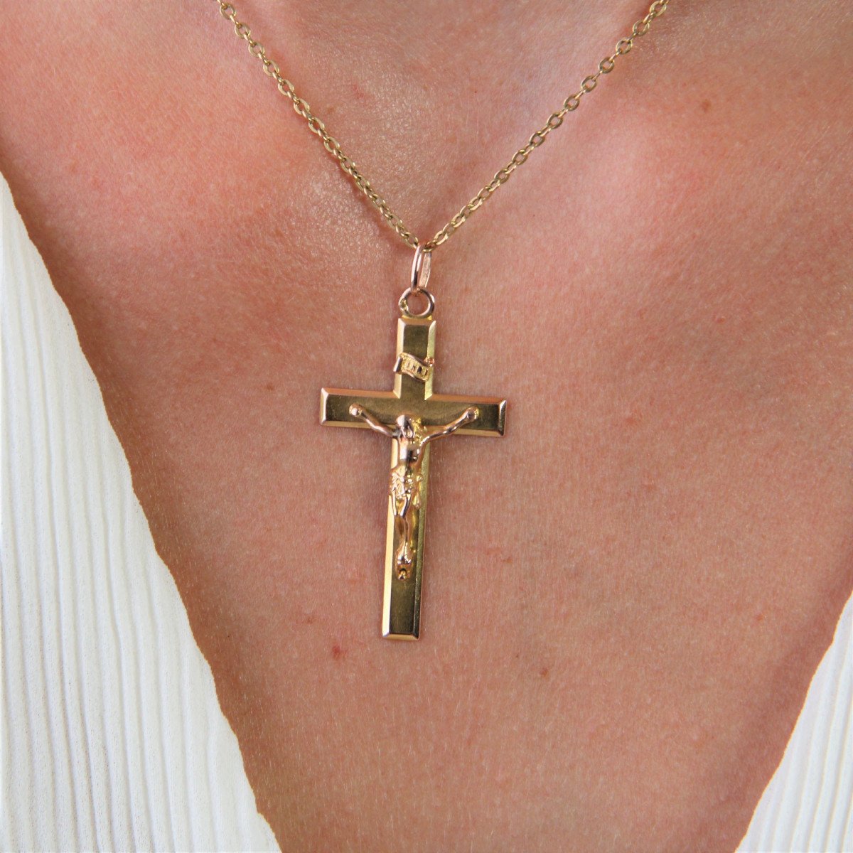 Old Rose Gold Cross With Christ-photo-2