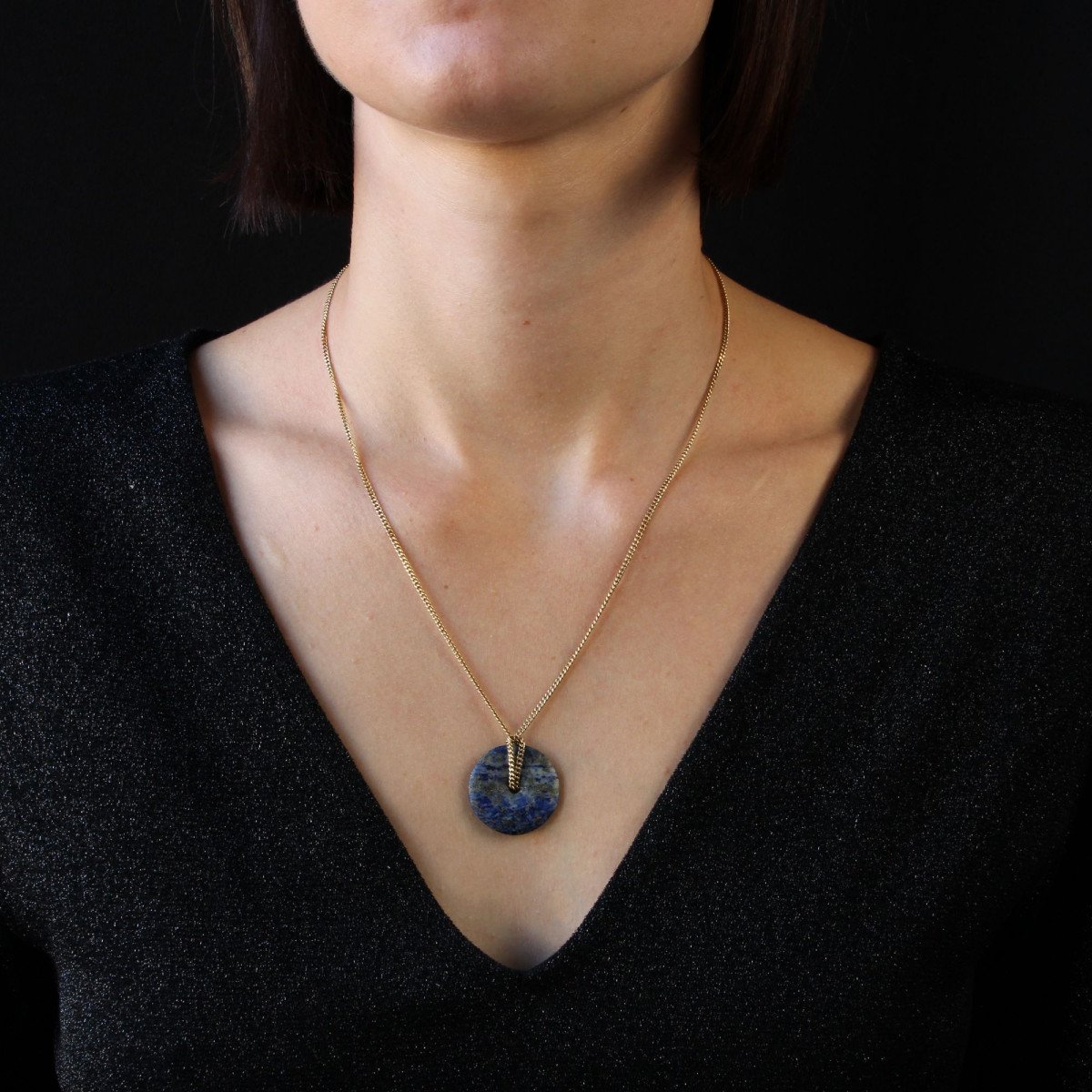 Chaine En Or Et Son Disque De Lapis Lazuli-photo-2