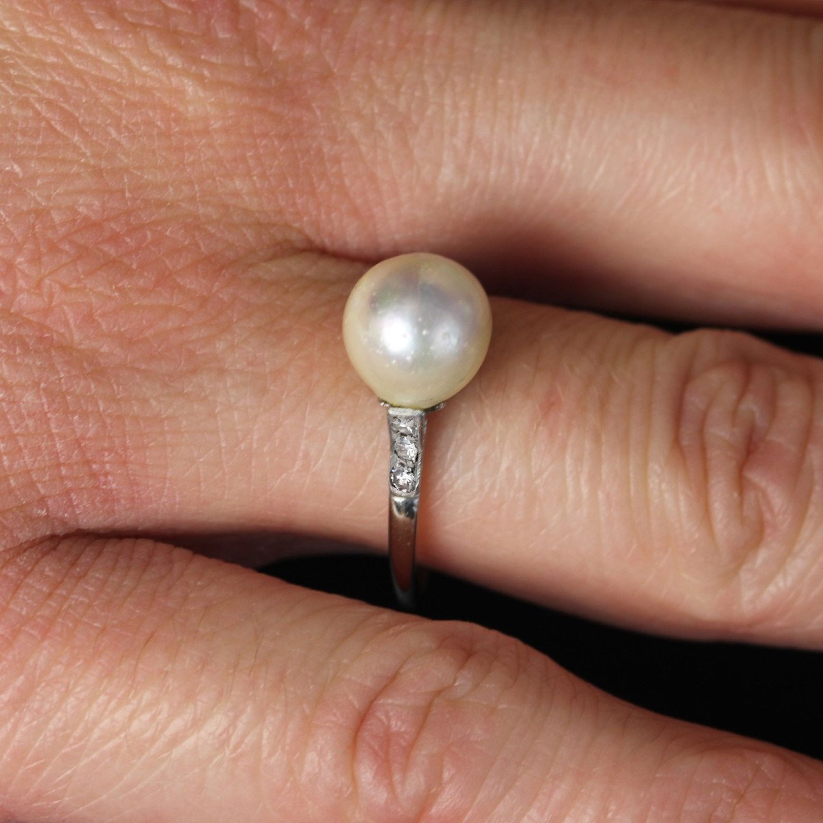 Old Cultured Pearl And Diamond Ring-photo-6