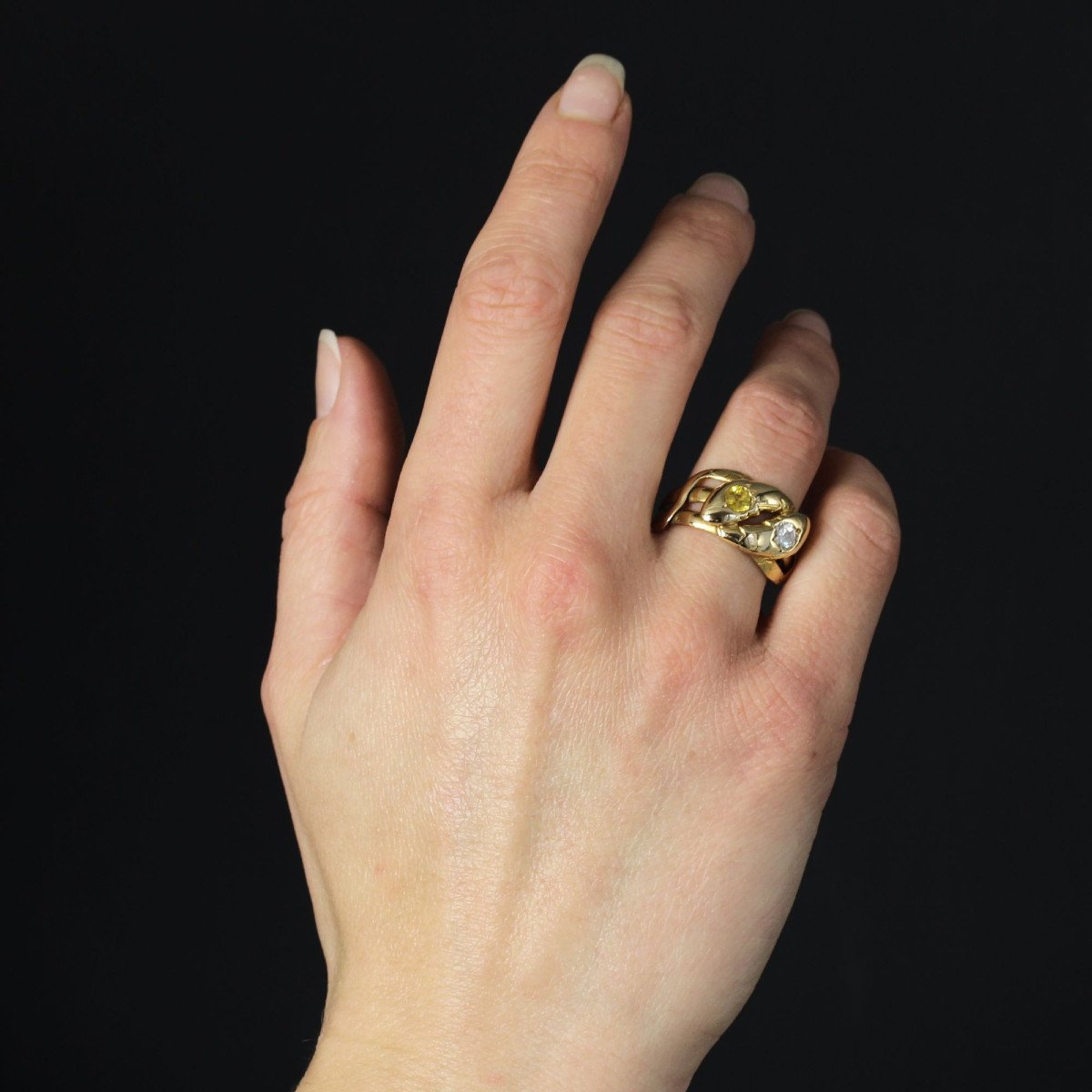 Bague Ancienne Serpents Diamant Et Saphir Jaune-photo-4