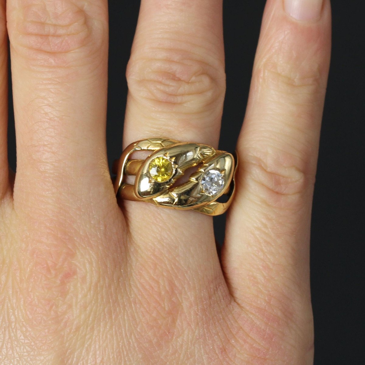 Antique Diamond And Yellow Sapphire Snake Ring-photo-2