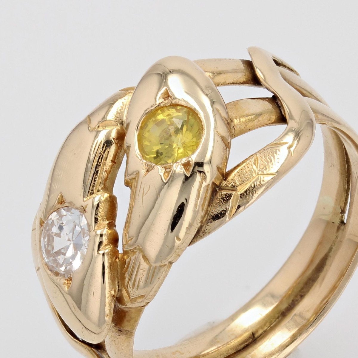 Bague Ancienne Serpents Diamant Et Saphir Jaune-photo-5