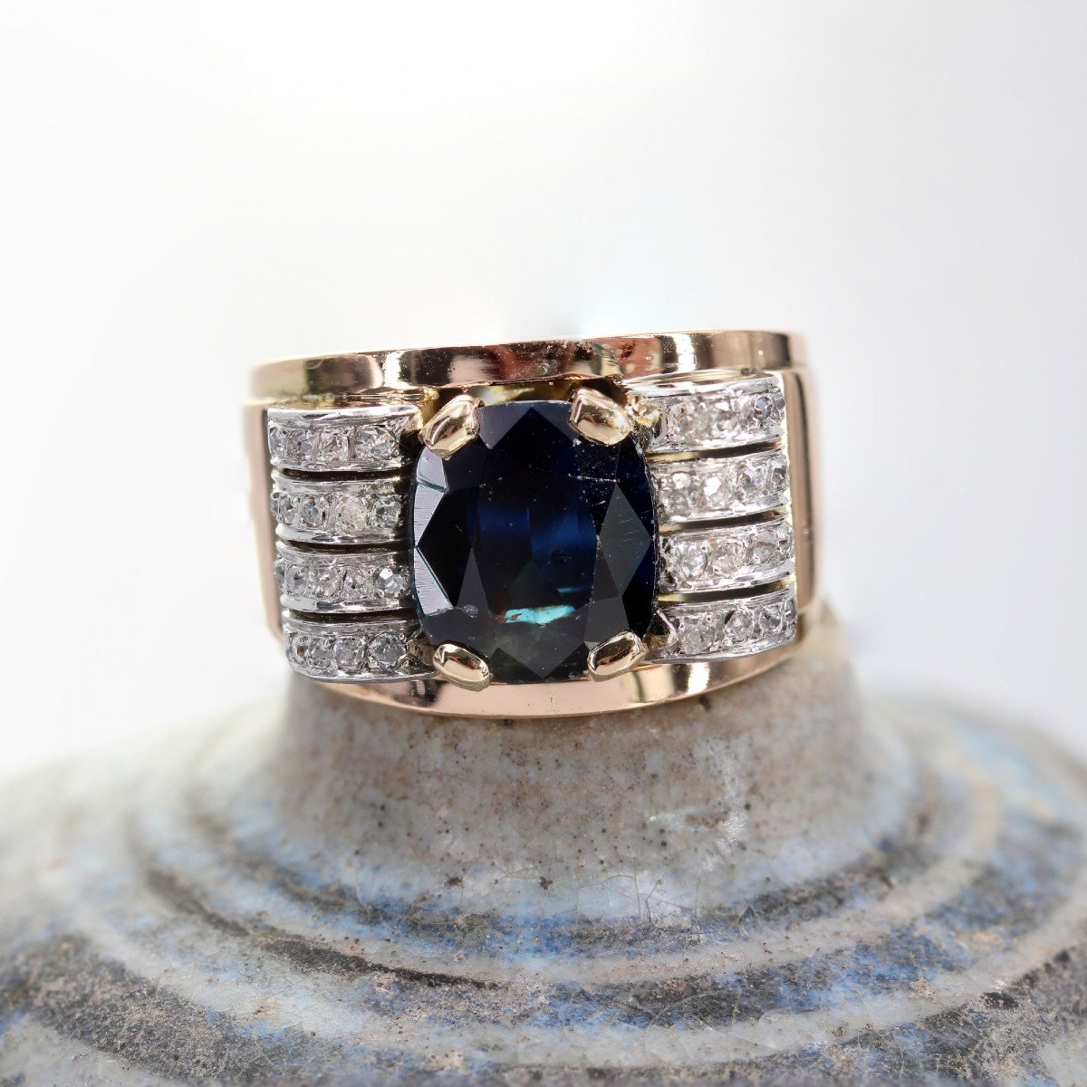 Sapphire And Diamond Tank Ring-photo-1