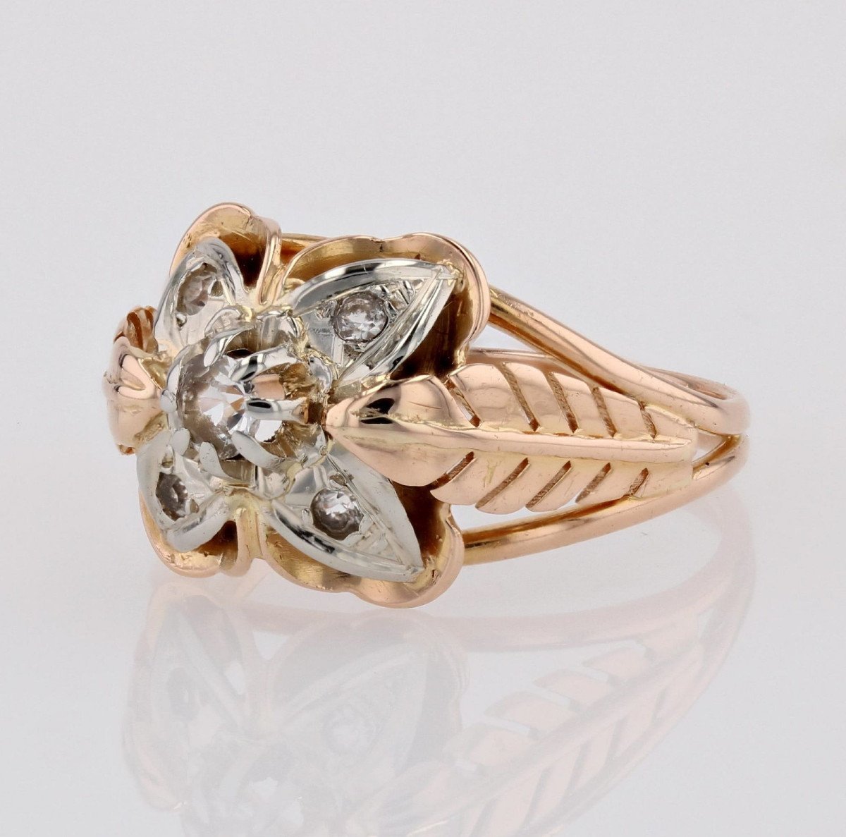 Vintage Feathers And Clover Ring Rose Gold-photo-2