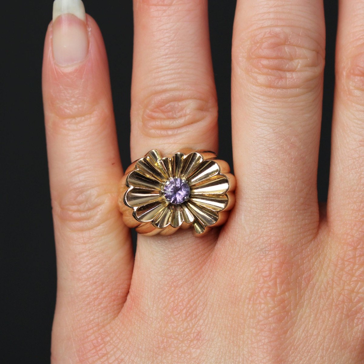 Purple Sapphire Godronnée Tank Ring-photo-2