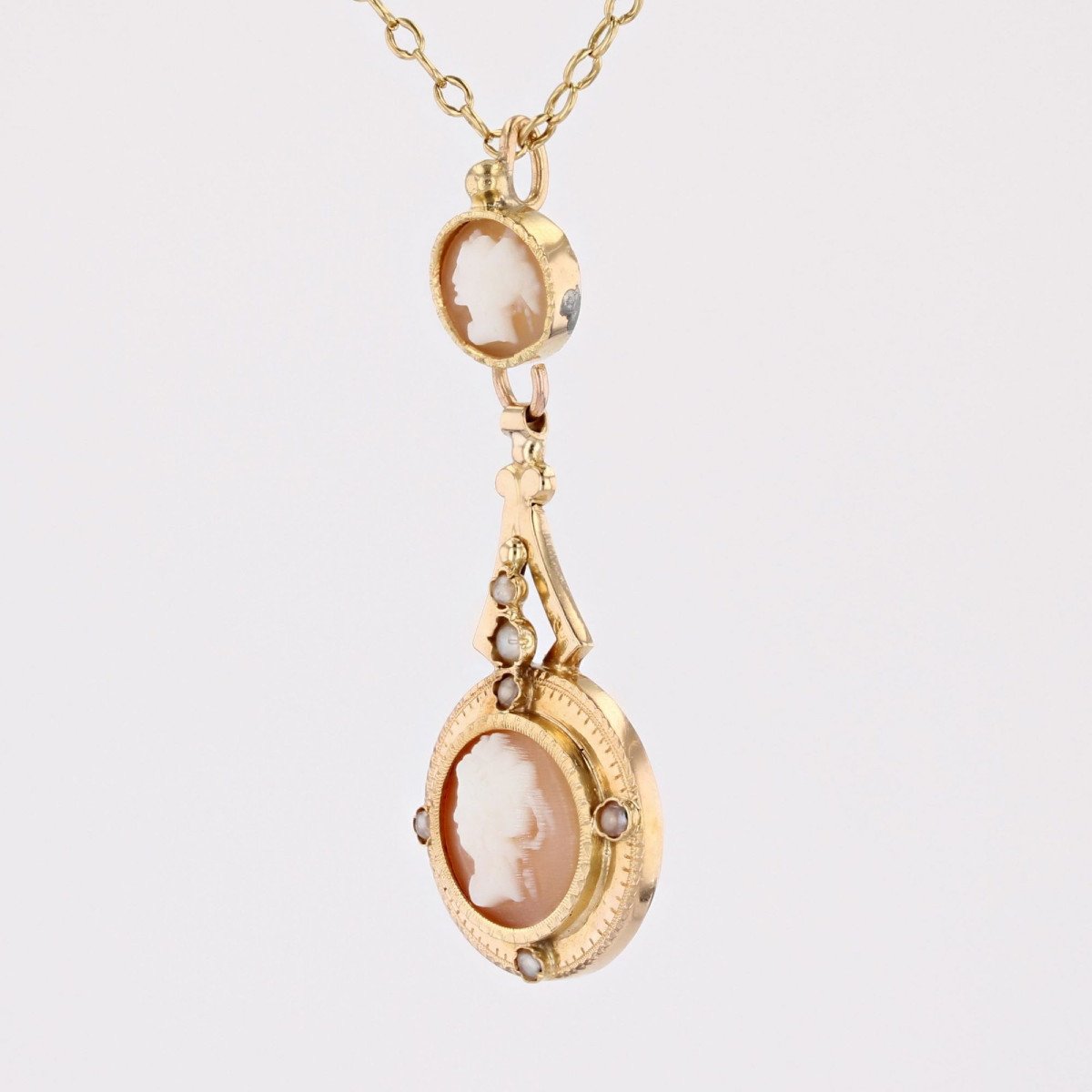 Antique Fine Pearl Cameo Pendant And Its Chain-photo-4