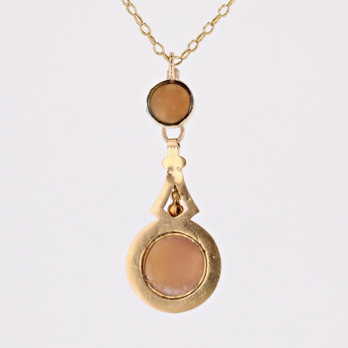 Antique Fine Pearl Cameo Pendant And Its Chain-photo-5