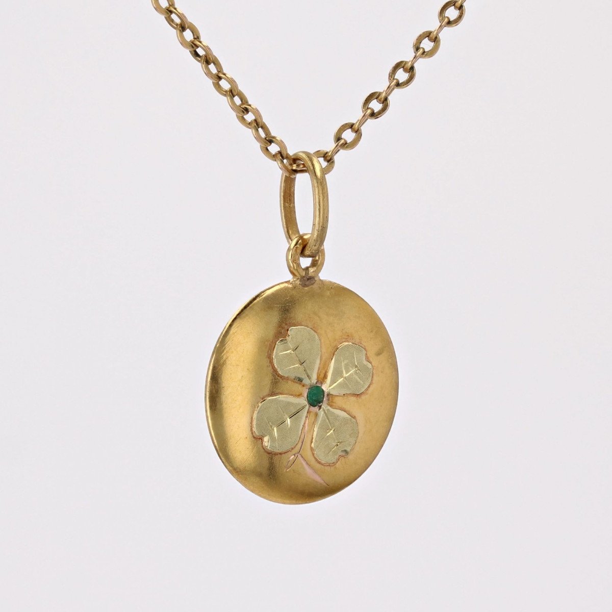 Yellow Gold Emerald 4-leaf Clover Pendant-photo-1