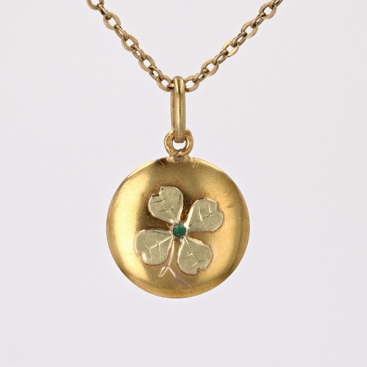 Yellow Gold Emerald 4-leaf Clover Pendant-photo-3