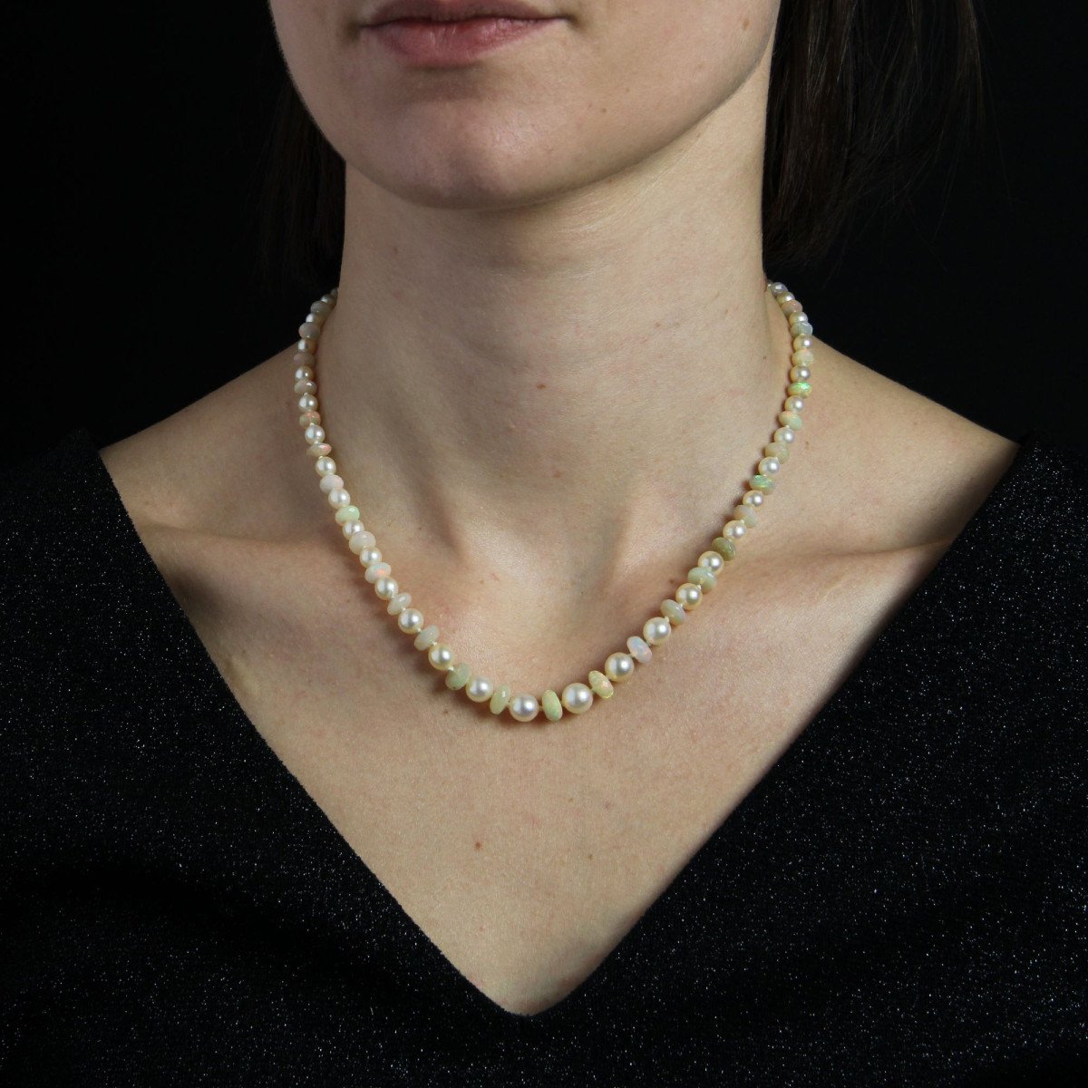 Cultured Pearl And Faceted Opal Bead Necklace-photo-2