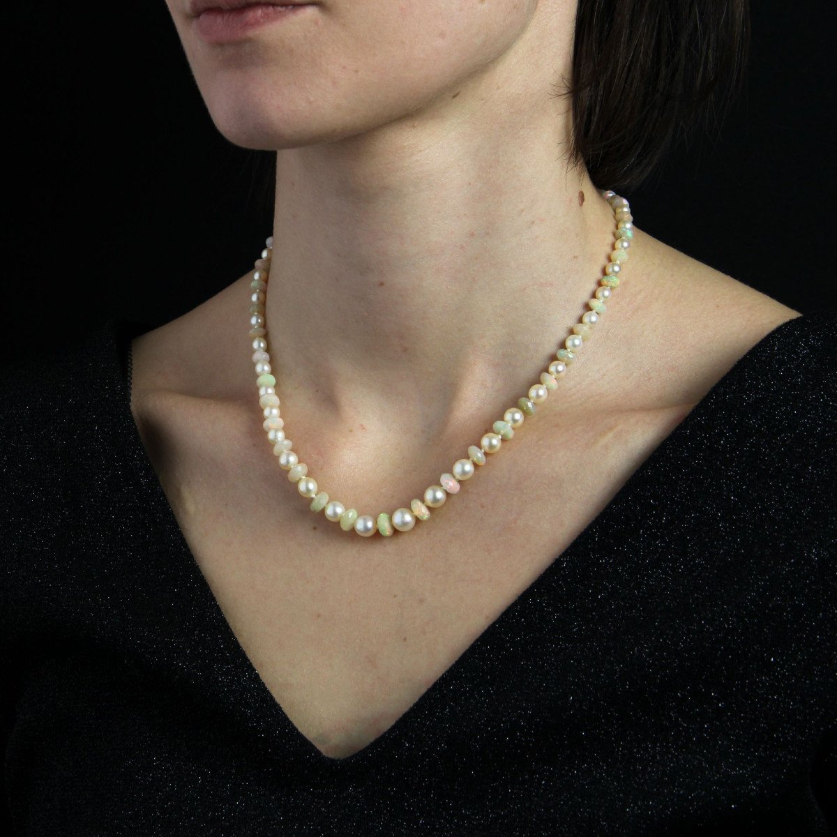 Cultured Pearl And Faceted Opal Bead Necklace-photo-2