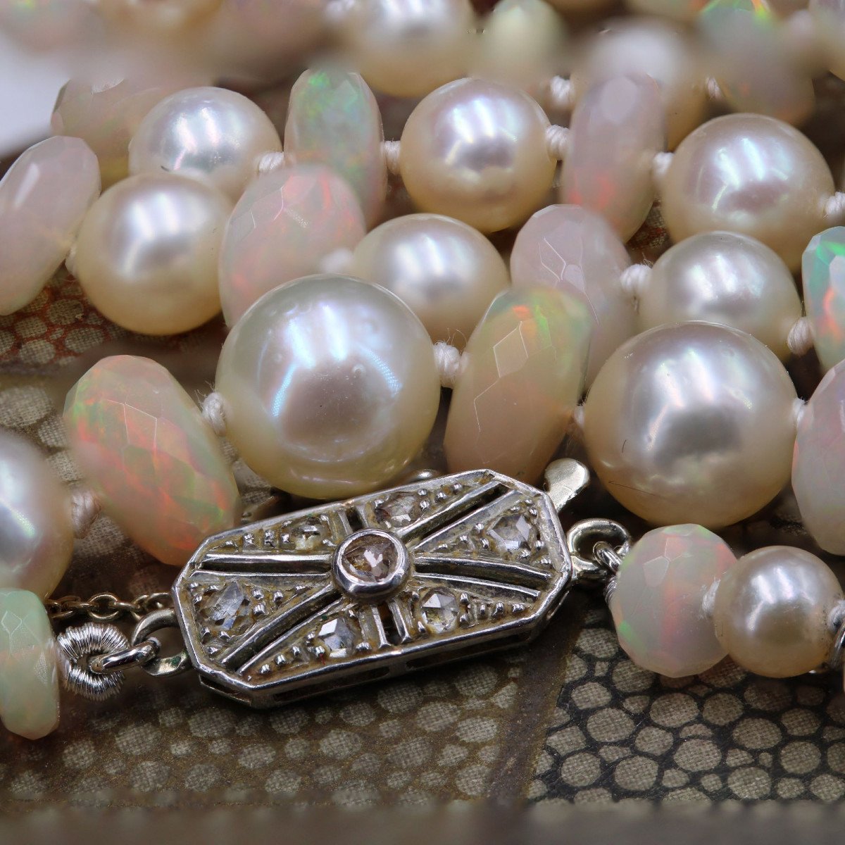 Cultured Pearl And Faceted Opal Bead Necklace-photo-5