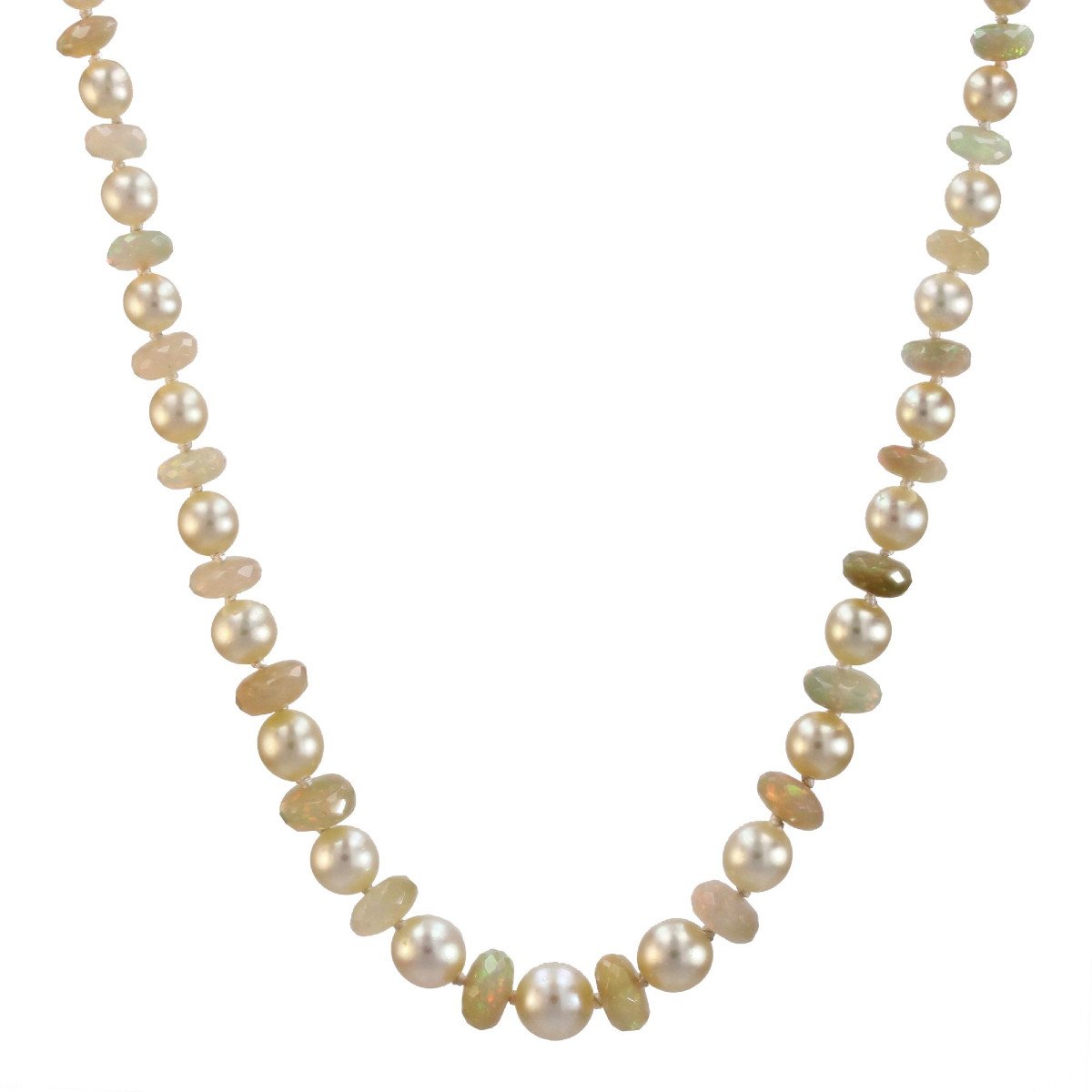 Cultured Pearl And Faceted Opal Bead Necklace