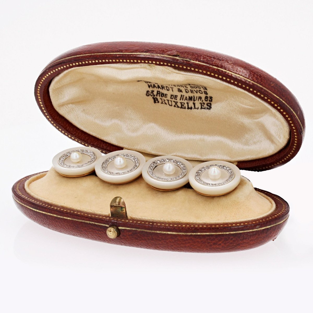 Boutons De Manchette Anciens Perles Fines Nacre Et Diamants-photo-2