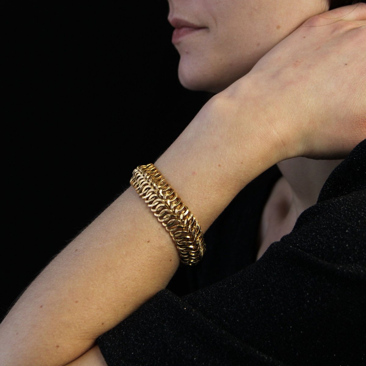 Bracelet Or Jaune Vintage Ajouré-photo-2