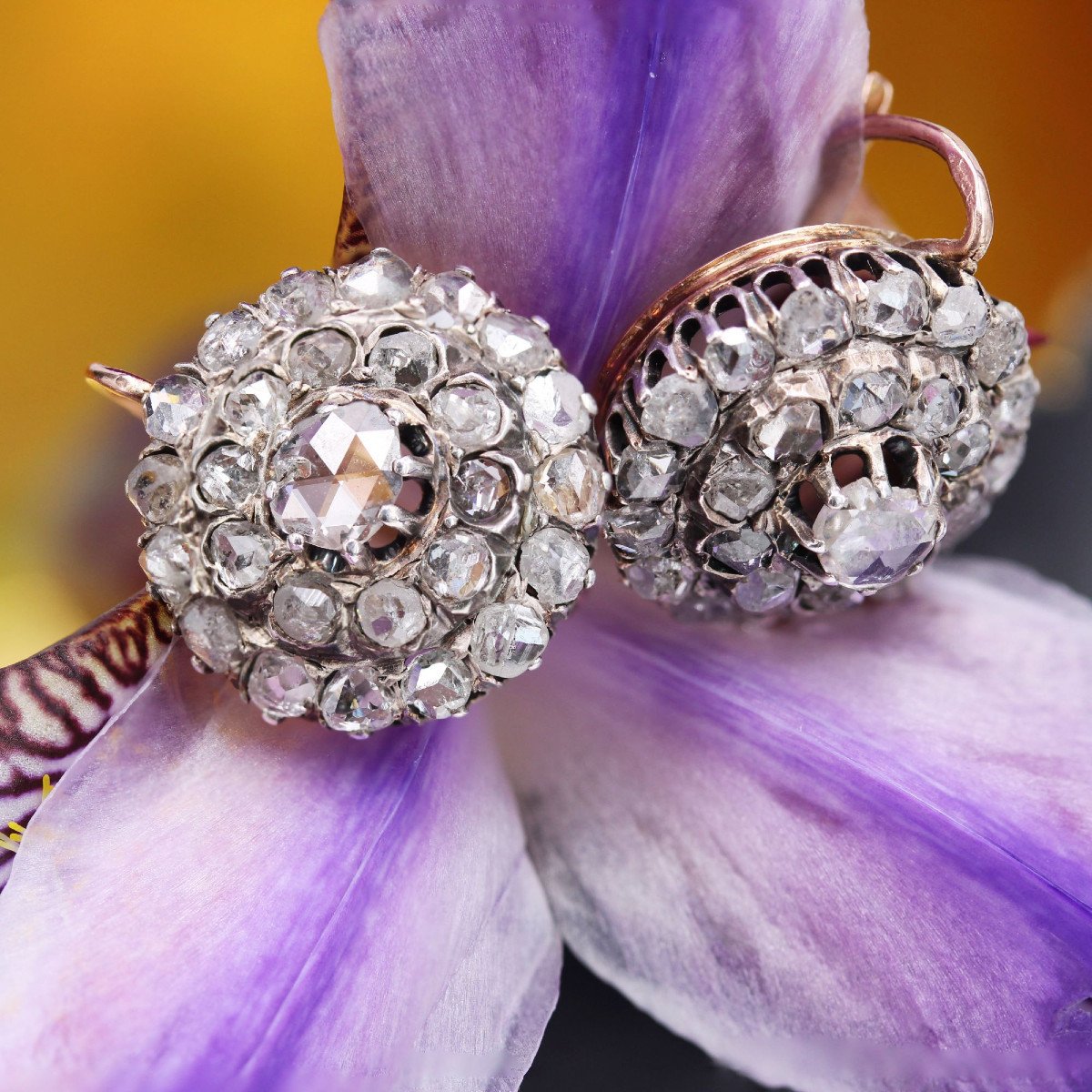 Antique Rose Cut Diamond Sleeper Earrings-photo-3