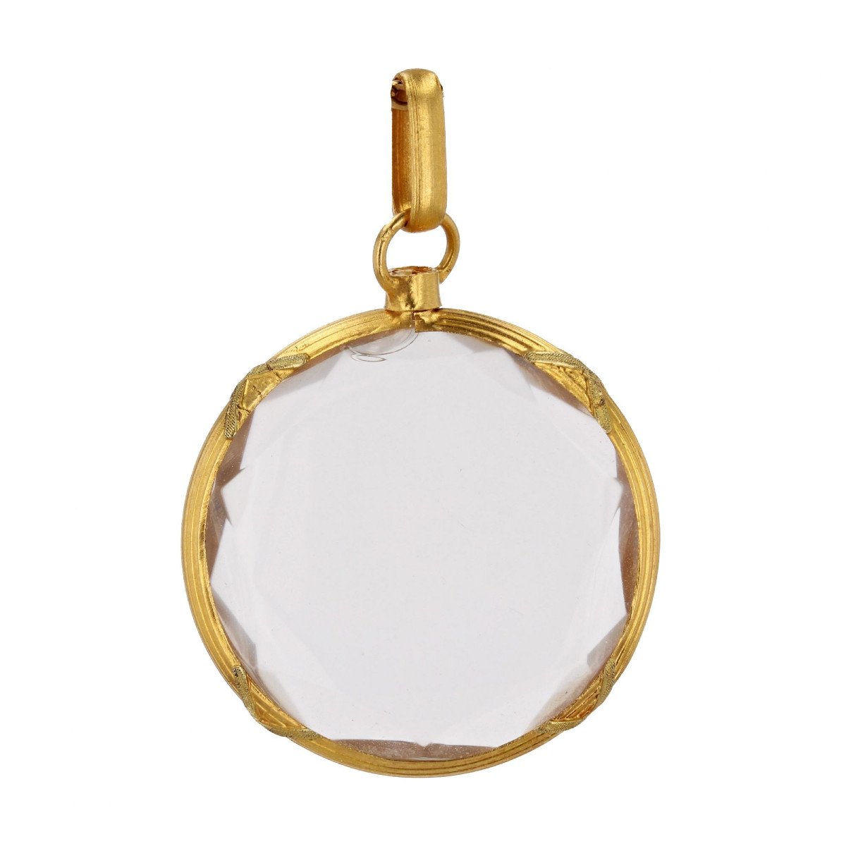 Old Medallion Pendant In Gold And Faceted Glass