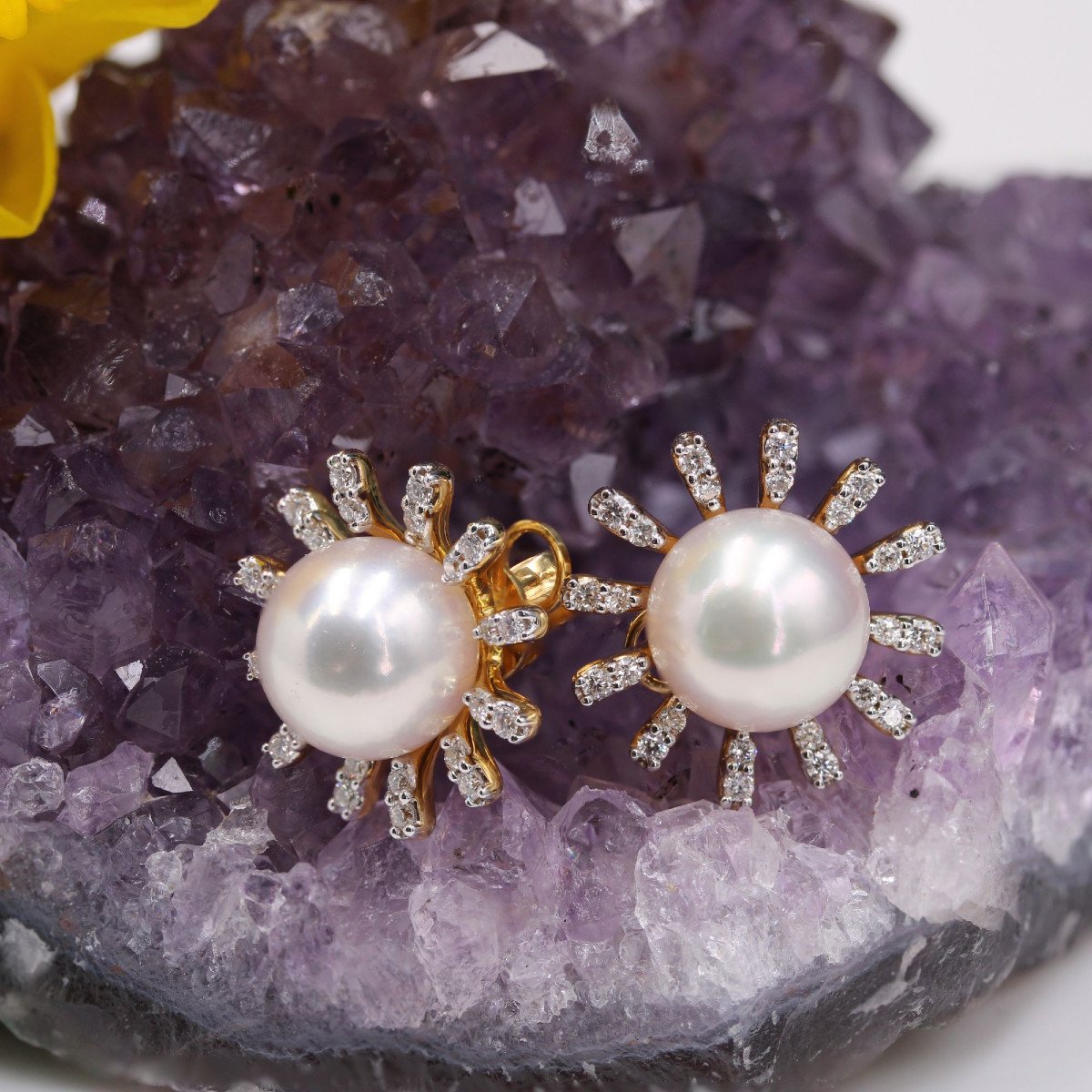 Akoya Pearl Diamond Snowflake Earrings-photo-4