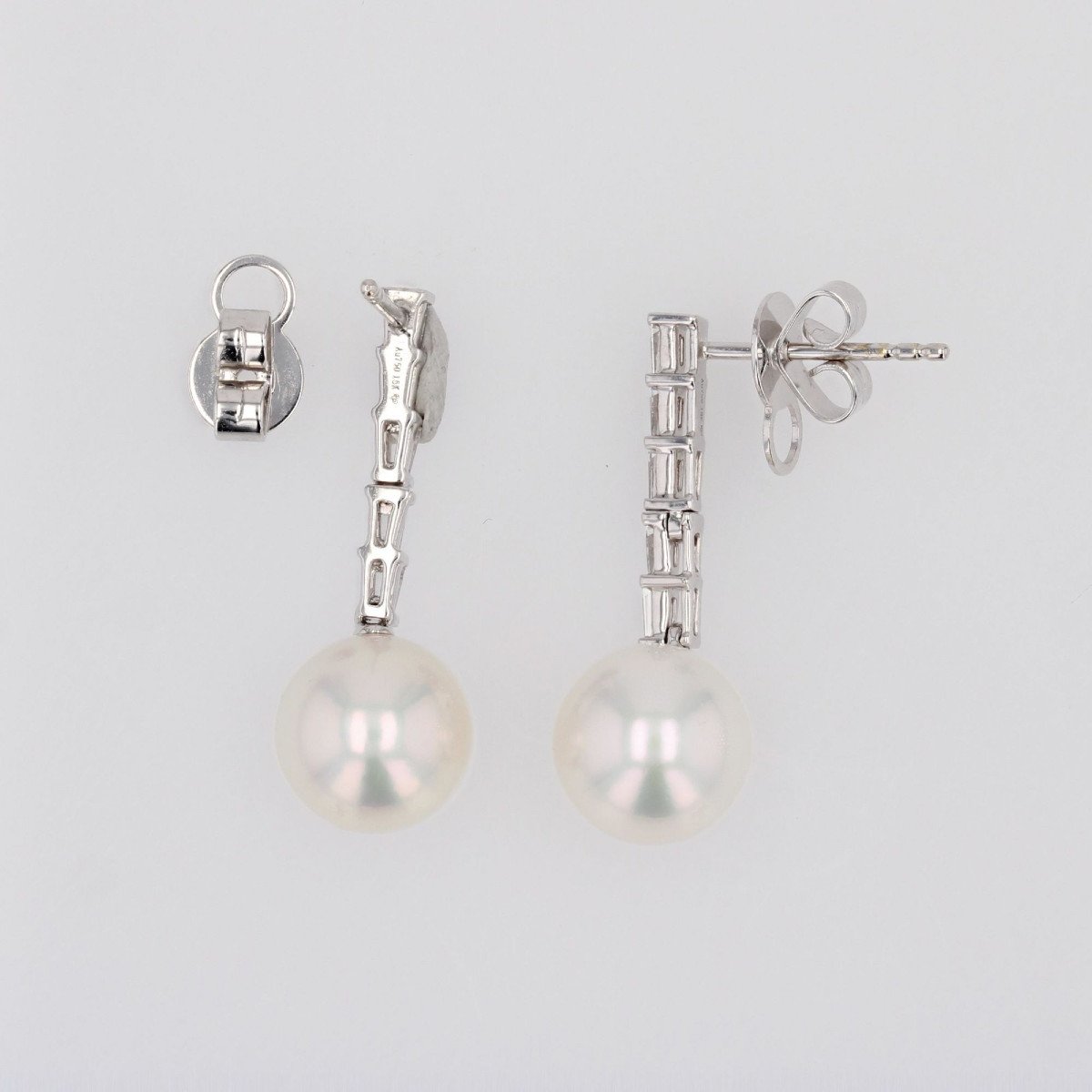 Akoya Pearl And Trapezoid Diamond Drop Earrings-photo-6