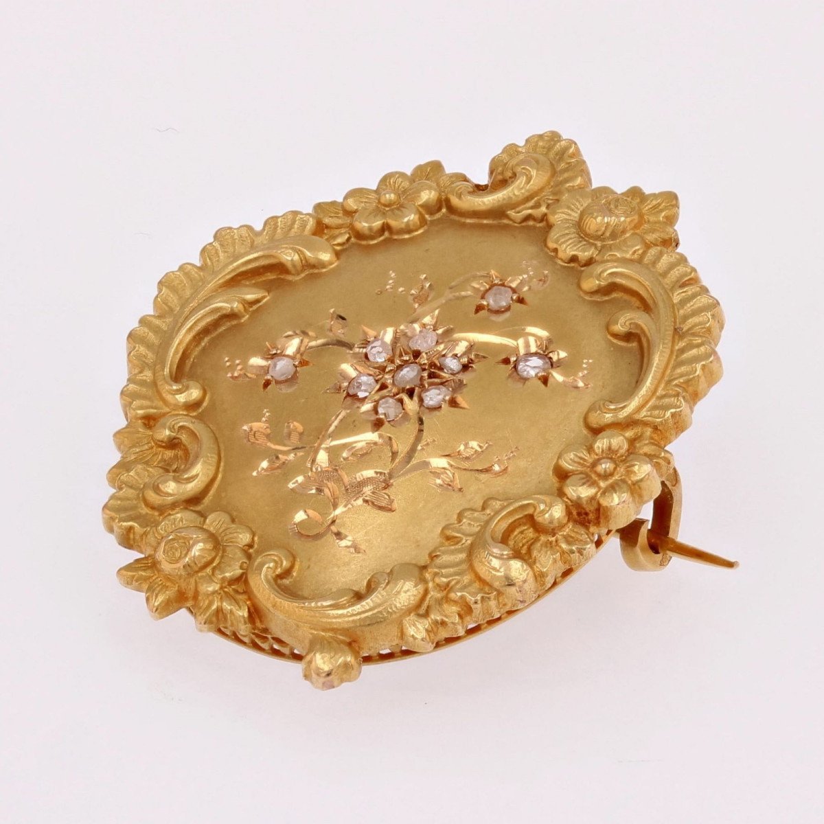 Broche Ancienne Or Jaune Et Diamants Taillés En Rose-photo-1