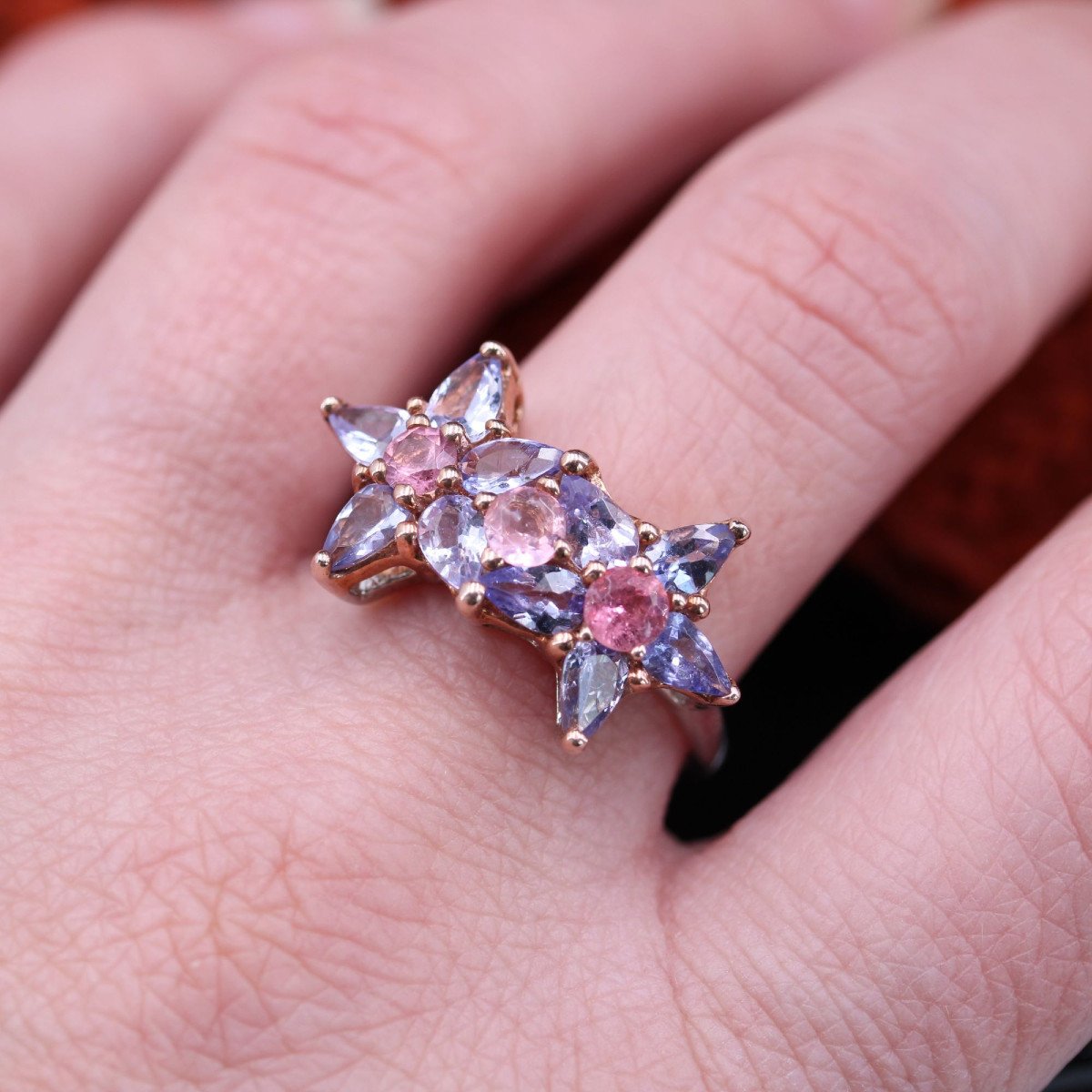 Tanzanite And Pink Sapphire Flower Ring-photo-2