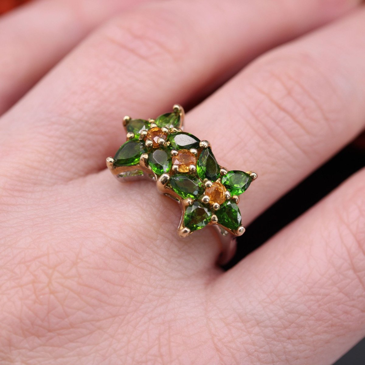 Tourmaline Flowers And Yellow Sapphires Ring-photo-3