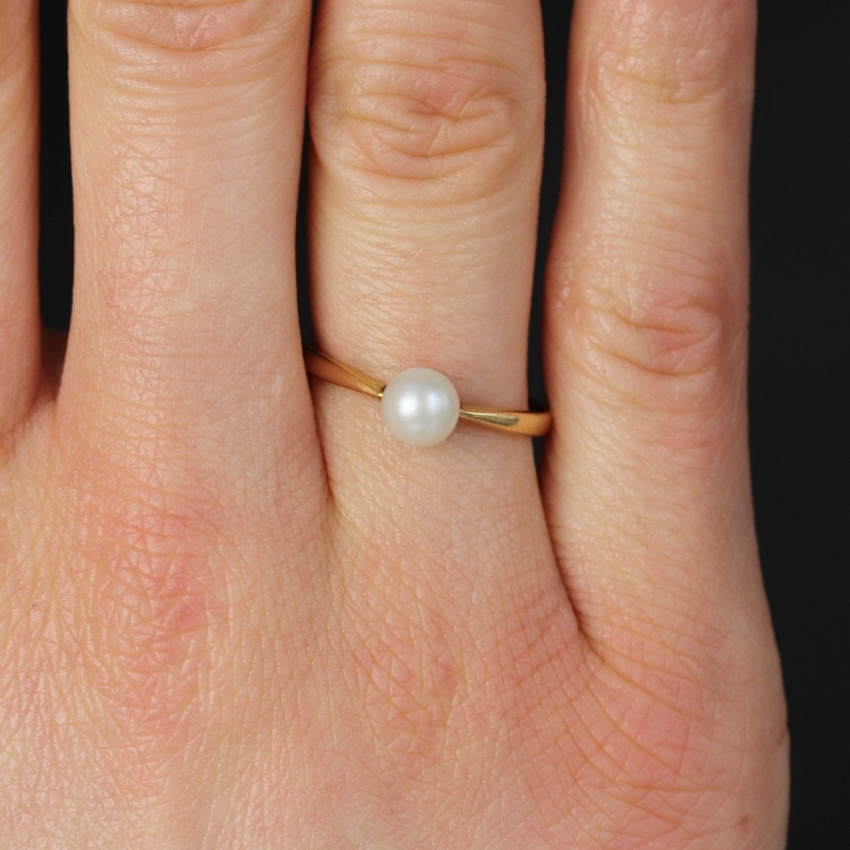 Gold Cultured Pearl Solitaire Ring-photo-1