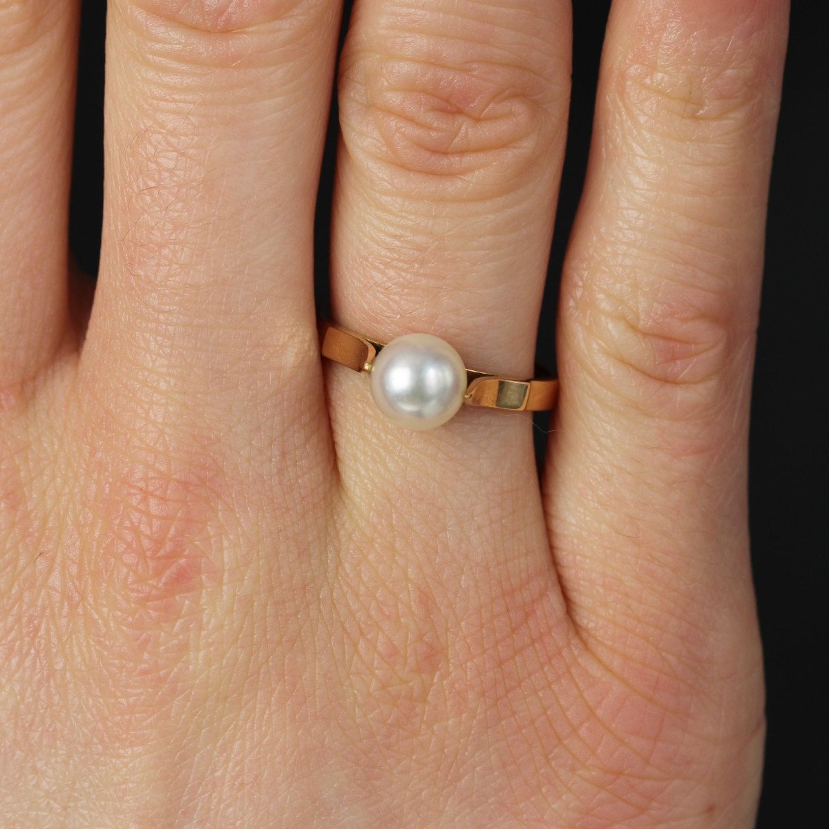 Yellow Gold Solitaire Cultured Pearl Ring-photo-1