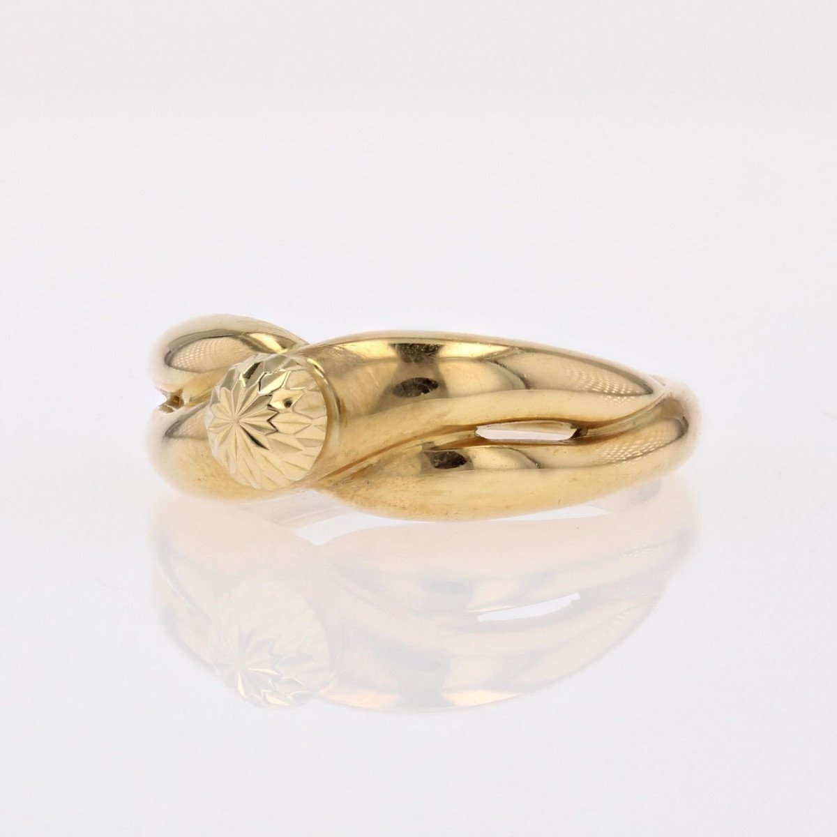Yellow Gold Ring Interlaced Chiseled Dome-photo-3