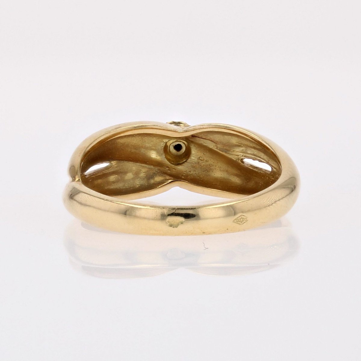 Yellow Gold Ring Interlaced Chiseled Dome-photo-2