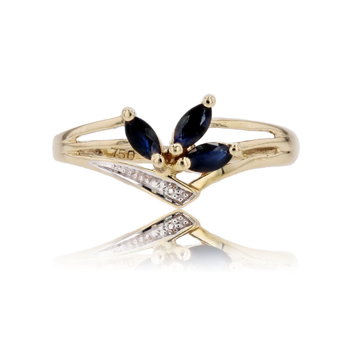 Second Hand Yellow Gold Sapphires Navette Diamond Ring