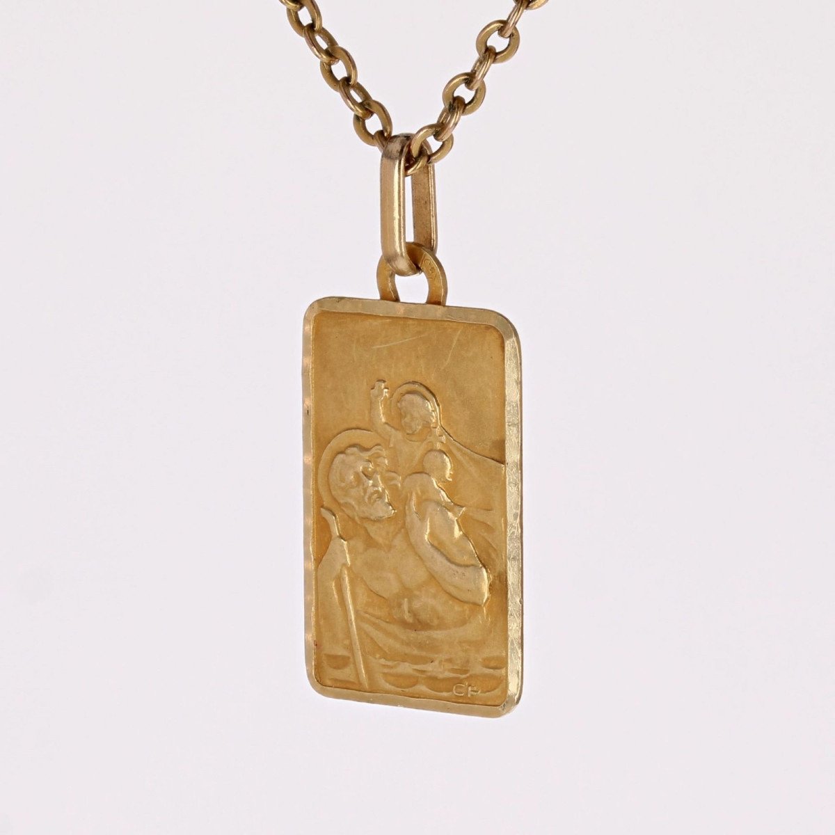 Saint Christopher Rectangular Yellow Gold Medal-photo-4