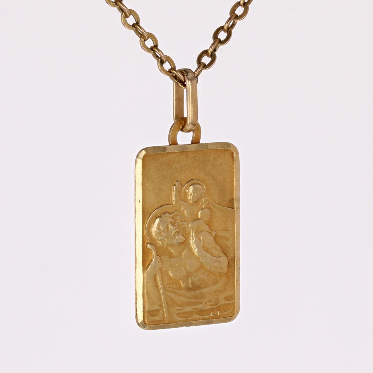 Saint Christopher Rectangular Yellow Gold Medal-photo-1