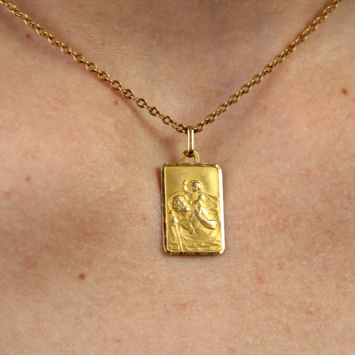 Saint Christopher Rectangular Yellow Gold Medal-photo-2