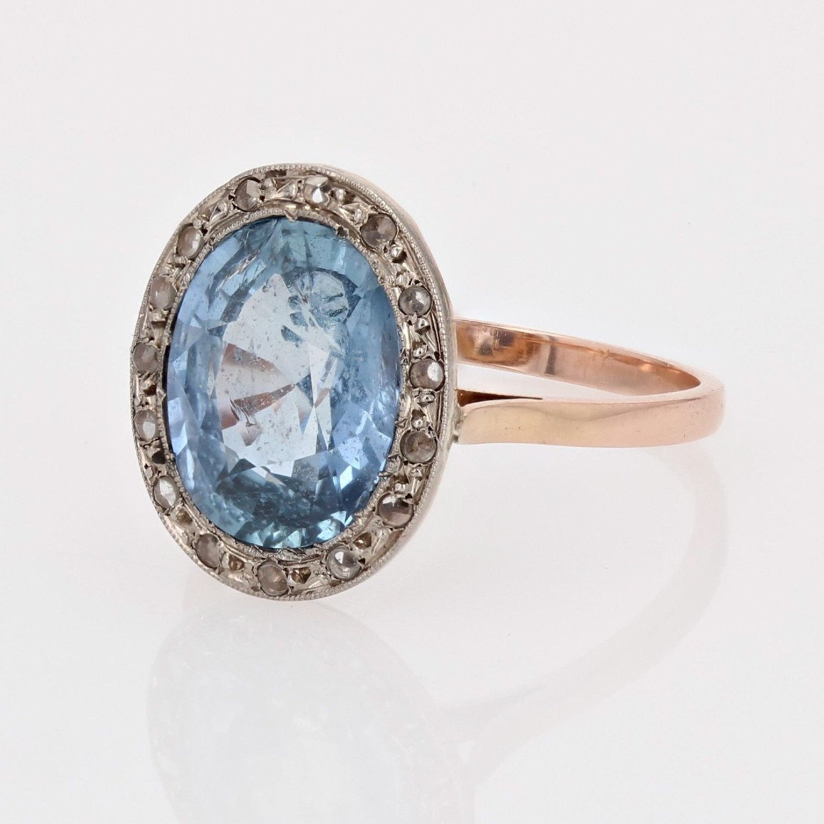 Old Oval Natural Sapphire And Rose Cut Diamonds Ring-photo-4