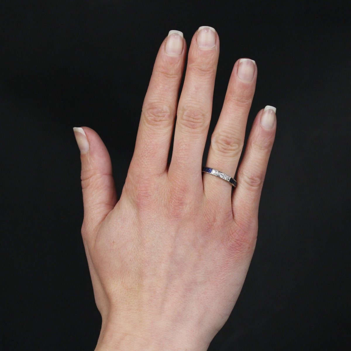 Old Wedding Ring In Platinum Calibrated Sapphires Diamonds-photo-2