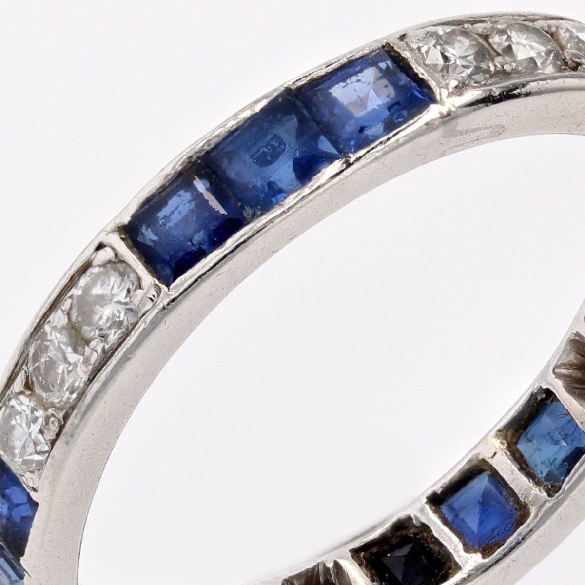 Old Wedding Ring In Platinum Calibrated Sapphires Diamonds-photo-3