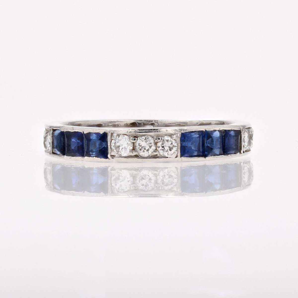 Old Wedding Ring In Platinum Calibrated Sapphires Diamonds-photo-4