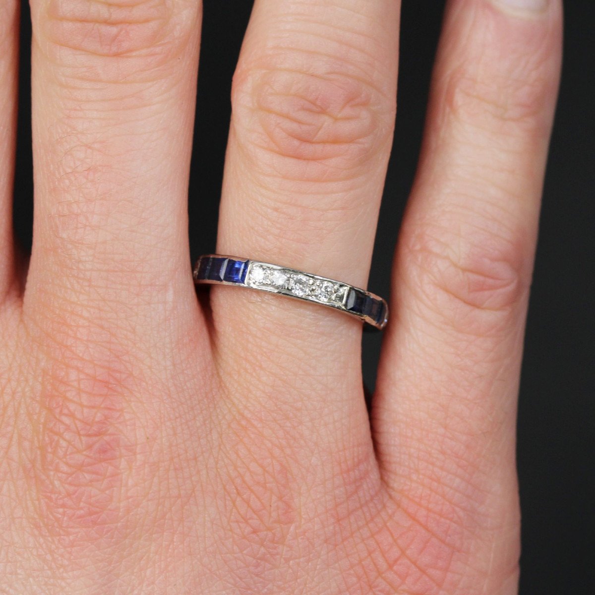 Old Wedding Ring In Platinum Calibrated Sapphires Diamonds-photo-5