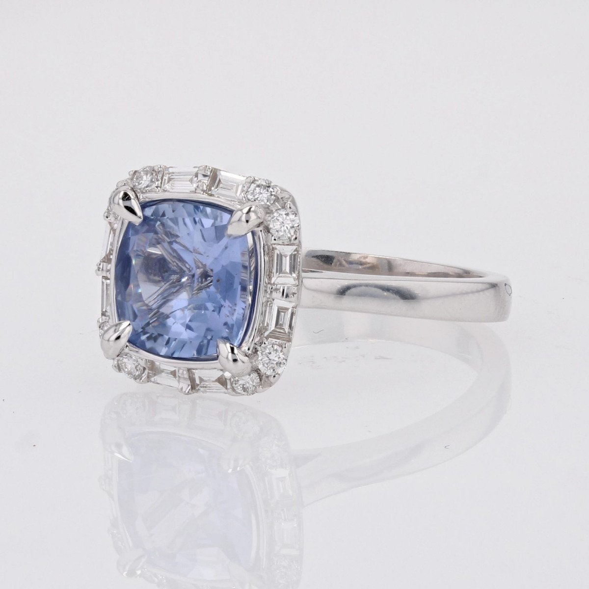 Bague Saphir De Ceylan Coussin Et Diamants-photo-5