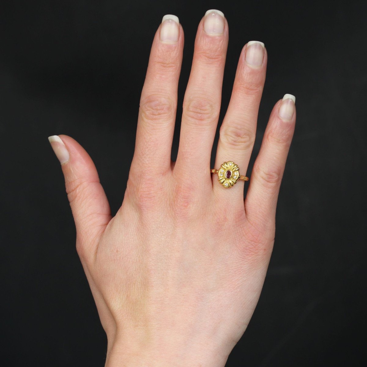 Used Yellow Gold Ruby Diamond Ring-photo-2
