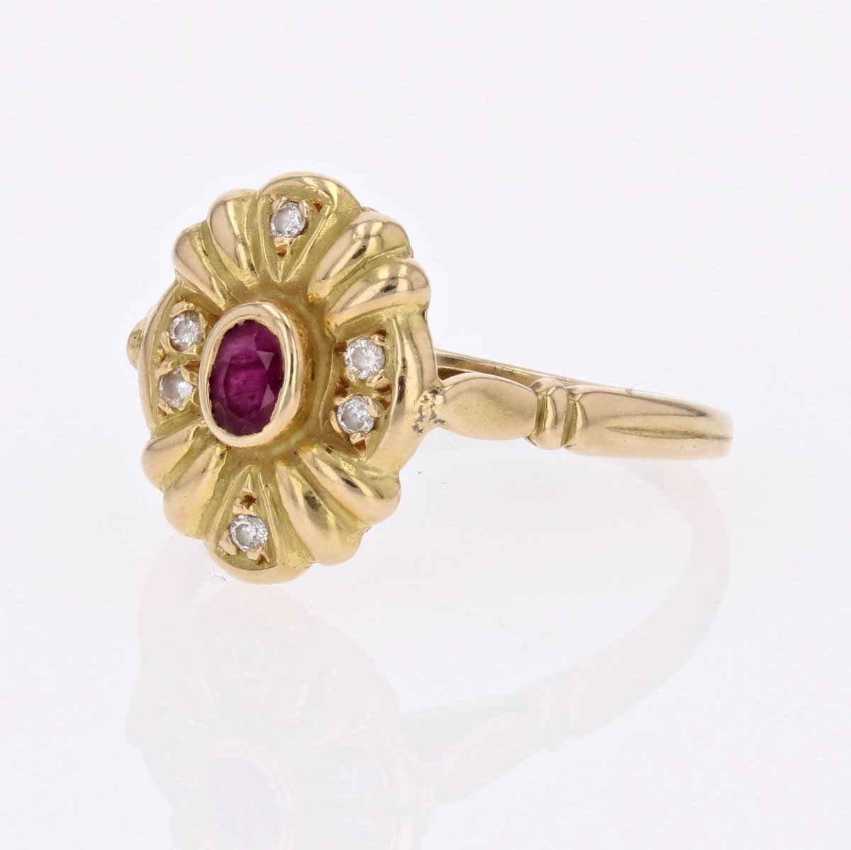 Used Yellow Gold Ruby Diamond Ring-photo-3