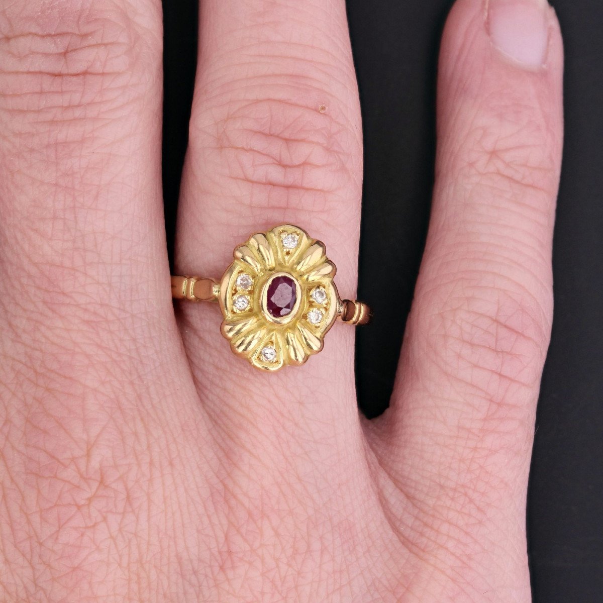 Used Yellow Gold Ruby Diamond Ring-photo-1