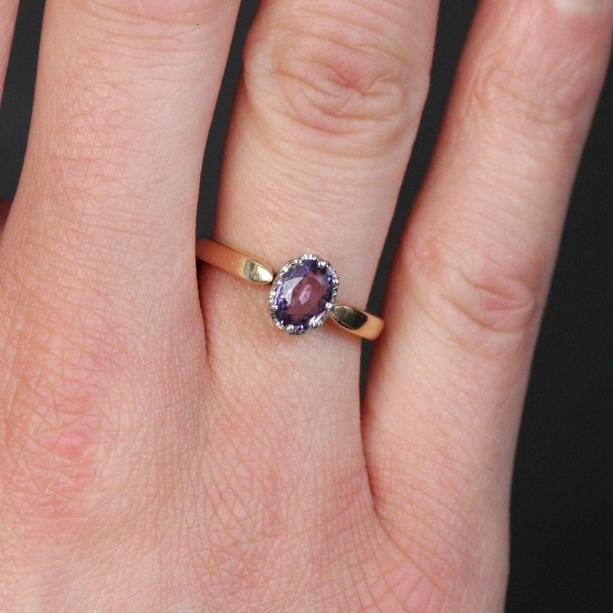 Bague Ancienne Saphir Violet Montée En Solitaire-photo-2