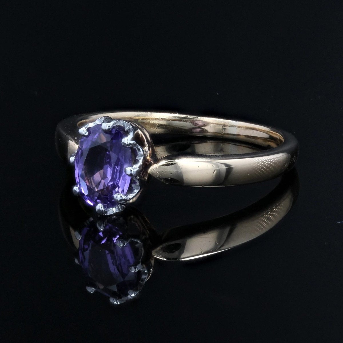 Bague Ancienne Saphir Violet Montée En Solitaire-photo-3