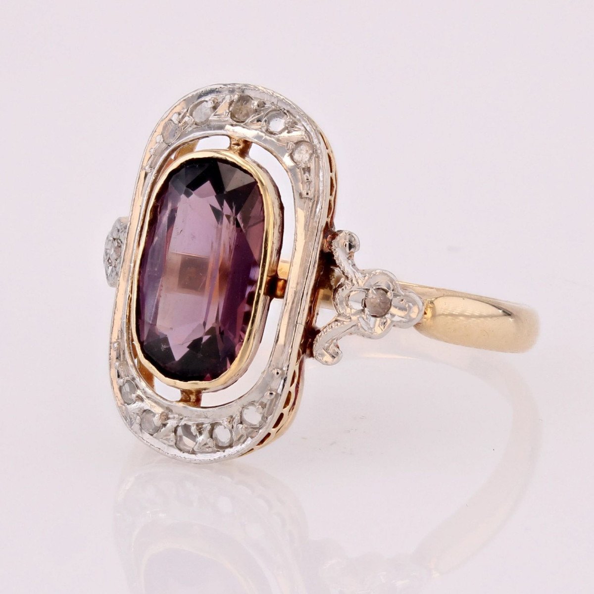 Bague Ancienne Spinelle Violet Et Diamants-photo-4