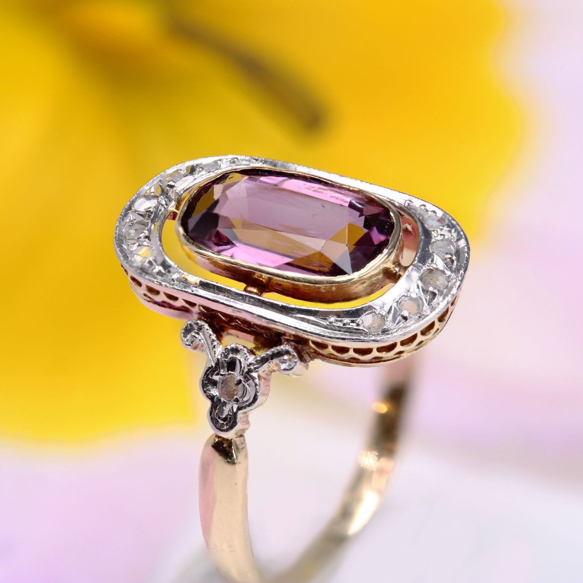 Bague Ancienne Spinelle Violet Et Diamants-photo-6