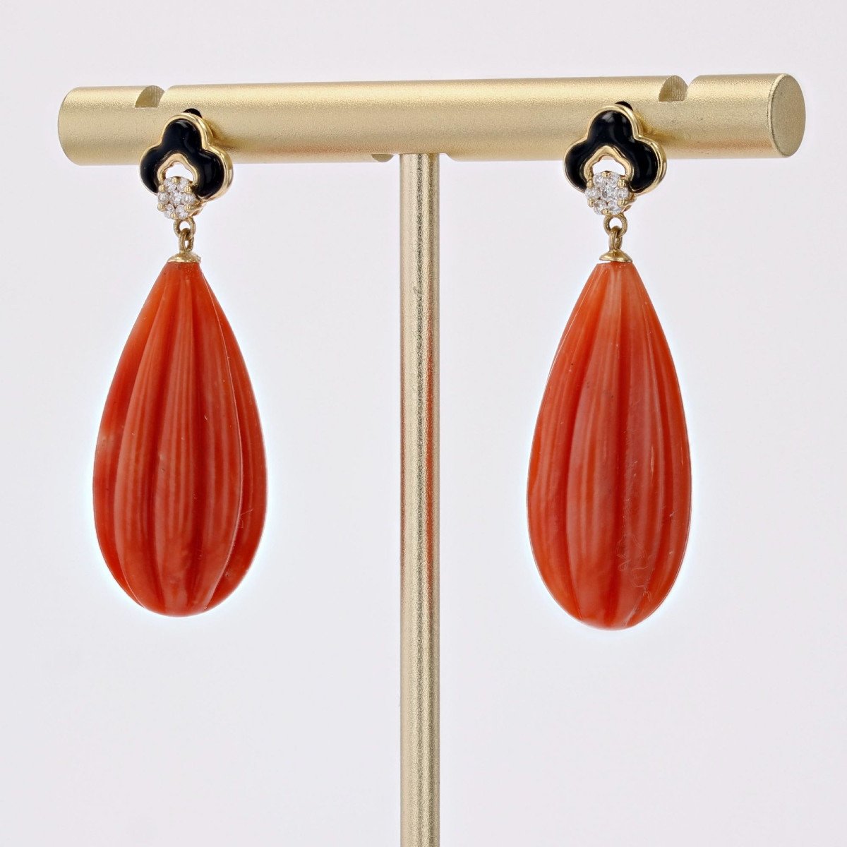 Pendants d'Oreilles Corail Onyx Et Diamants-photo-4